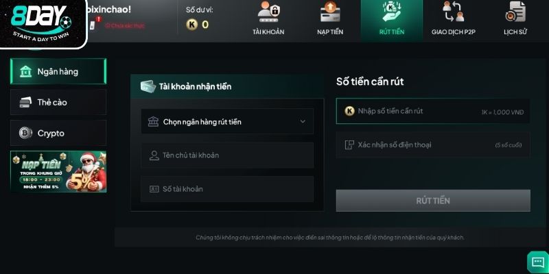 Những điều cần đáp ứng khi muốn rút tiền 8day